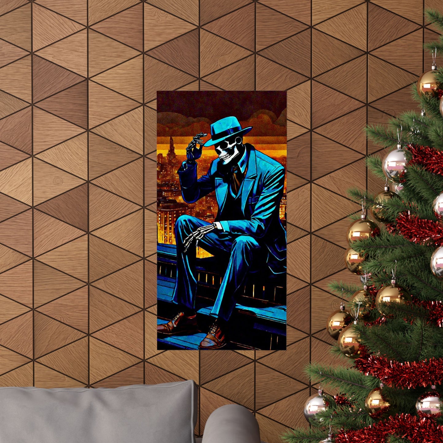 "Night on the Ton" Urban Skeleton Poster Matte Vertical Art Print for Modern Decor
