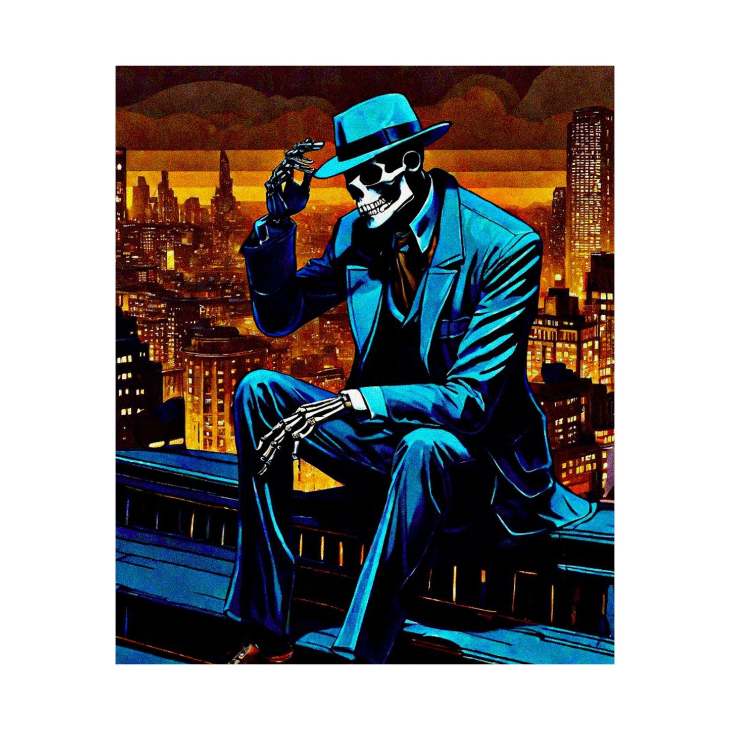 "Night on the Ton" Urban Skeleton Poster Matte Vertical Art Print for Modern Decor