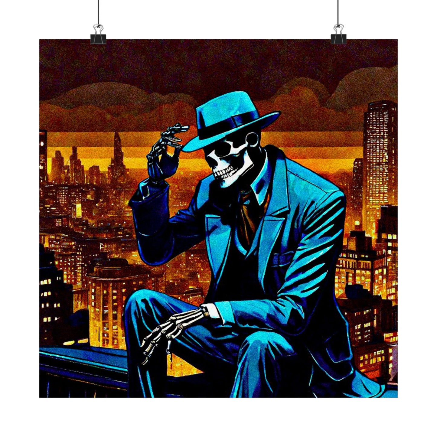 "Night on the Ton" Urban Skeleton Poster Matte Vertical Art Print for Modern Decor