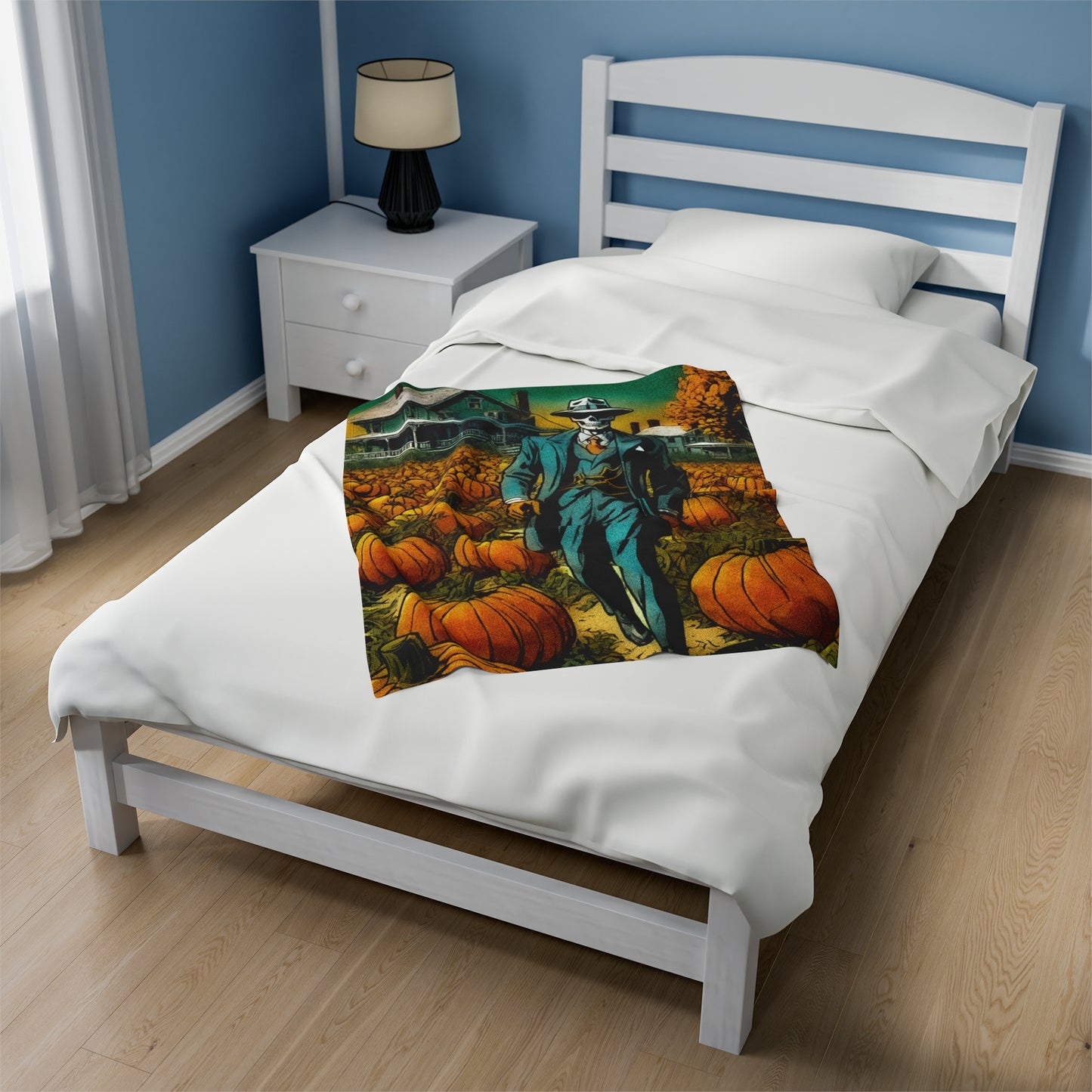 "Bonez's Walk through a pumpkin patch" Velveteen Plush Blanket