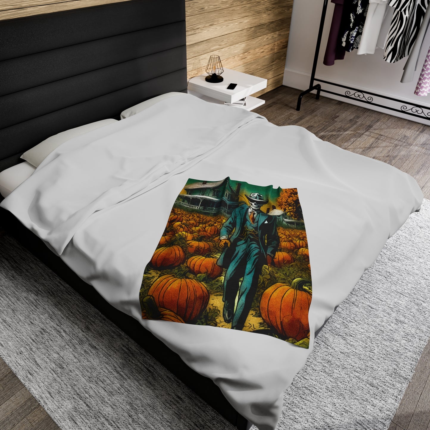 "Bonez's Walk through a pumpkin patch" Velveteen Plush Blanket