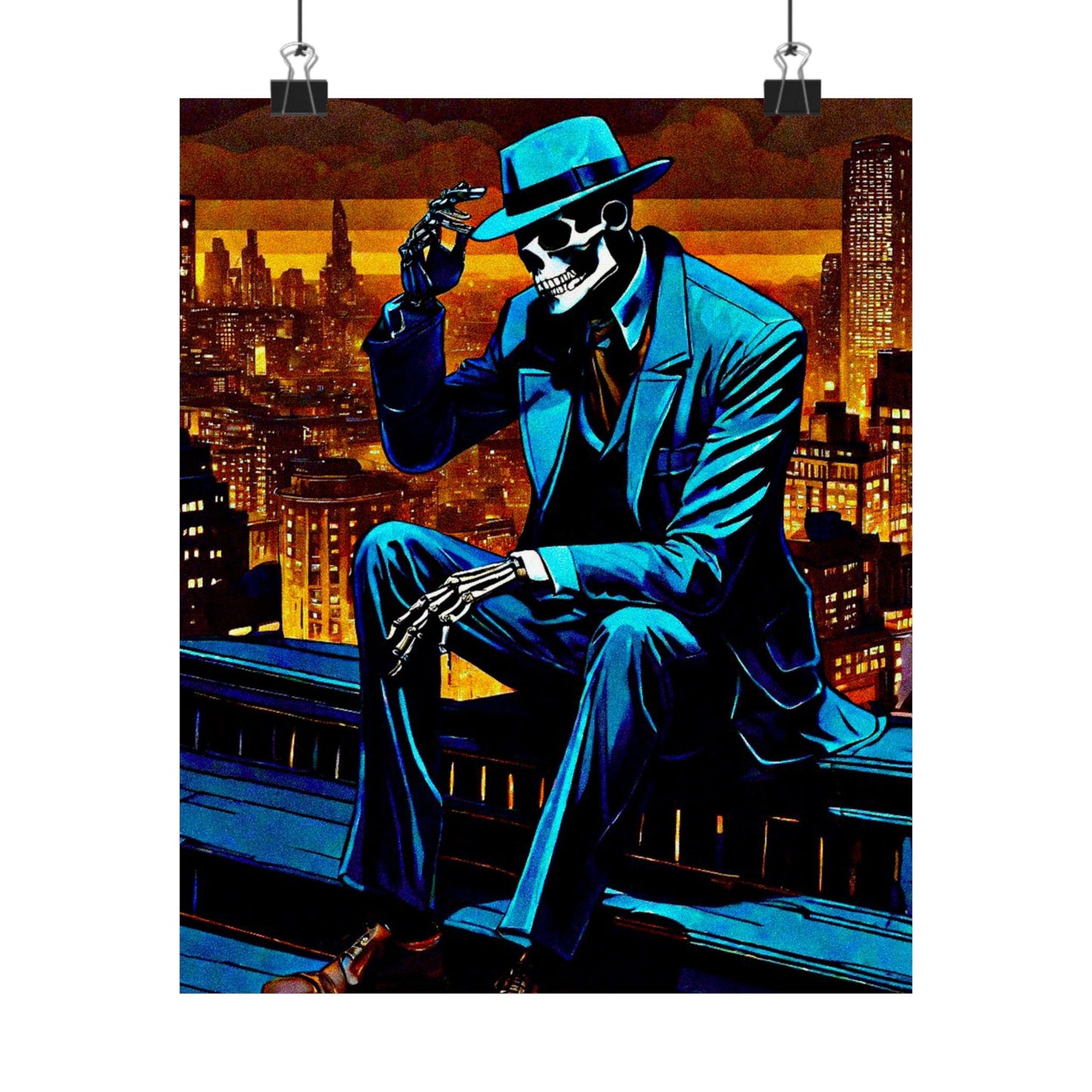 "Night on the Ton" Urban Skeleton Poster Matte Vertical Art Print for Modern Decor