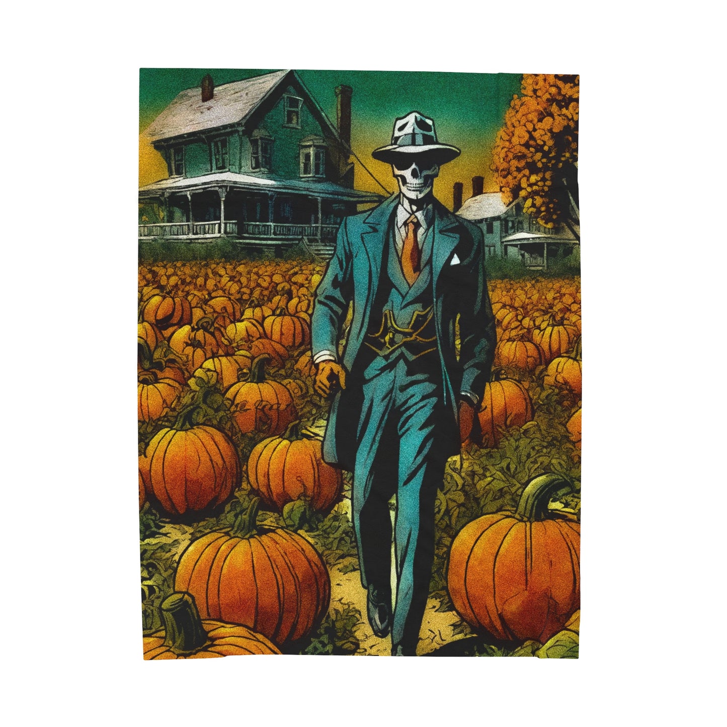 "Bonez's Walk through a pumpkin patch" Velveteen Plush Blanket