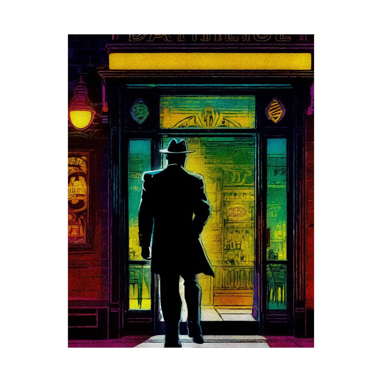 "Monday Nights" Retro Noir Matte Vertical Poster - City Scene Art for Home Decor