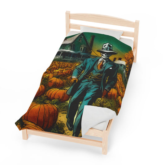 "Bonez's Walk through a pumpkin patch" Velveteen Plush Blanket