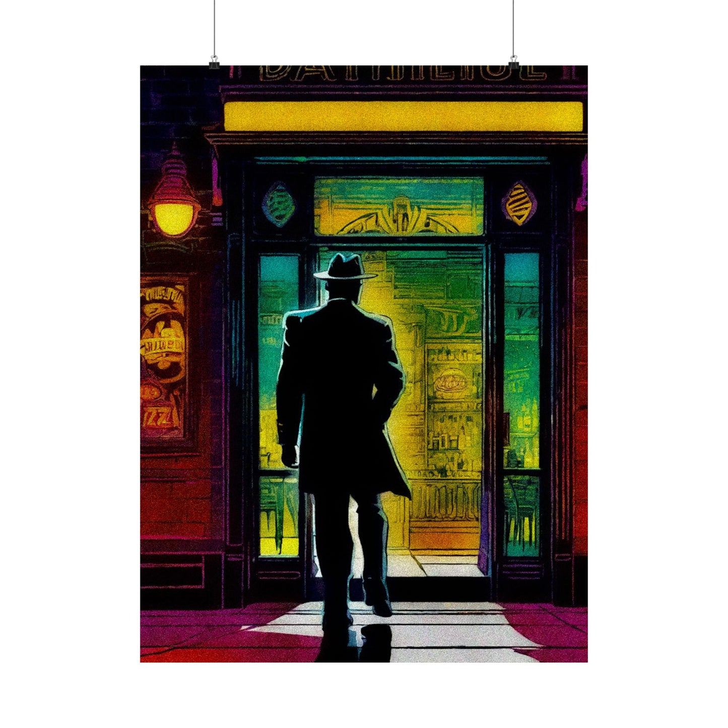 "Monday Nights" Retro Noir Matte Vertical Poster - City Scene Art for Home Decor