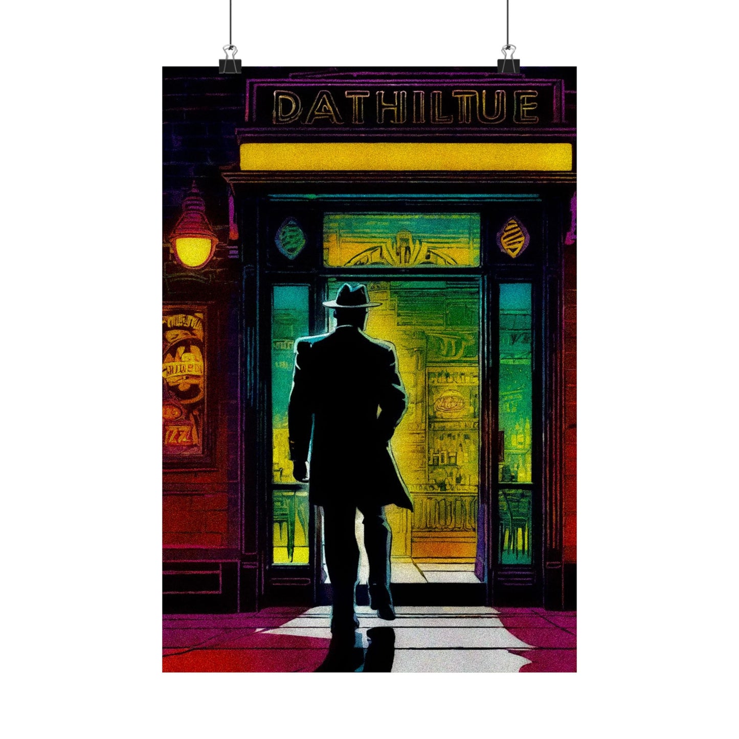 "Monday Nights" Retro Noir Matte Vertical Poster - City Scene Art for Home Decor