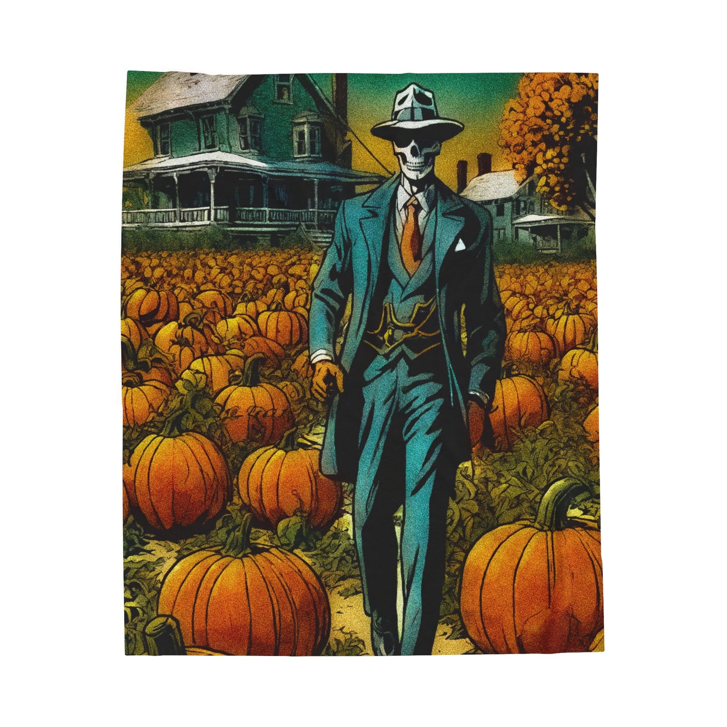 "Bonez's Walk through a pumpkin patch" Velveteen Plush Blanket