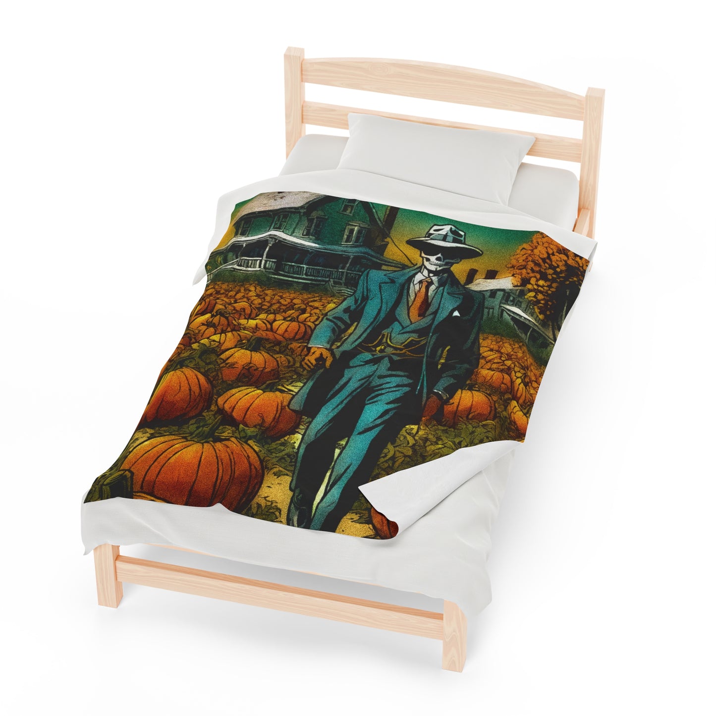 "Bonez's Walk through a pumpkin patch" Velveteen Plush Blanket