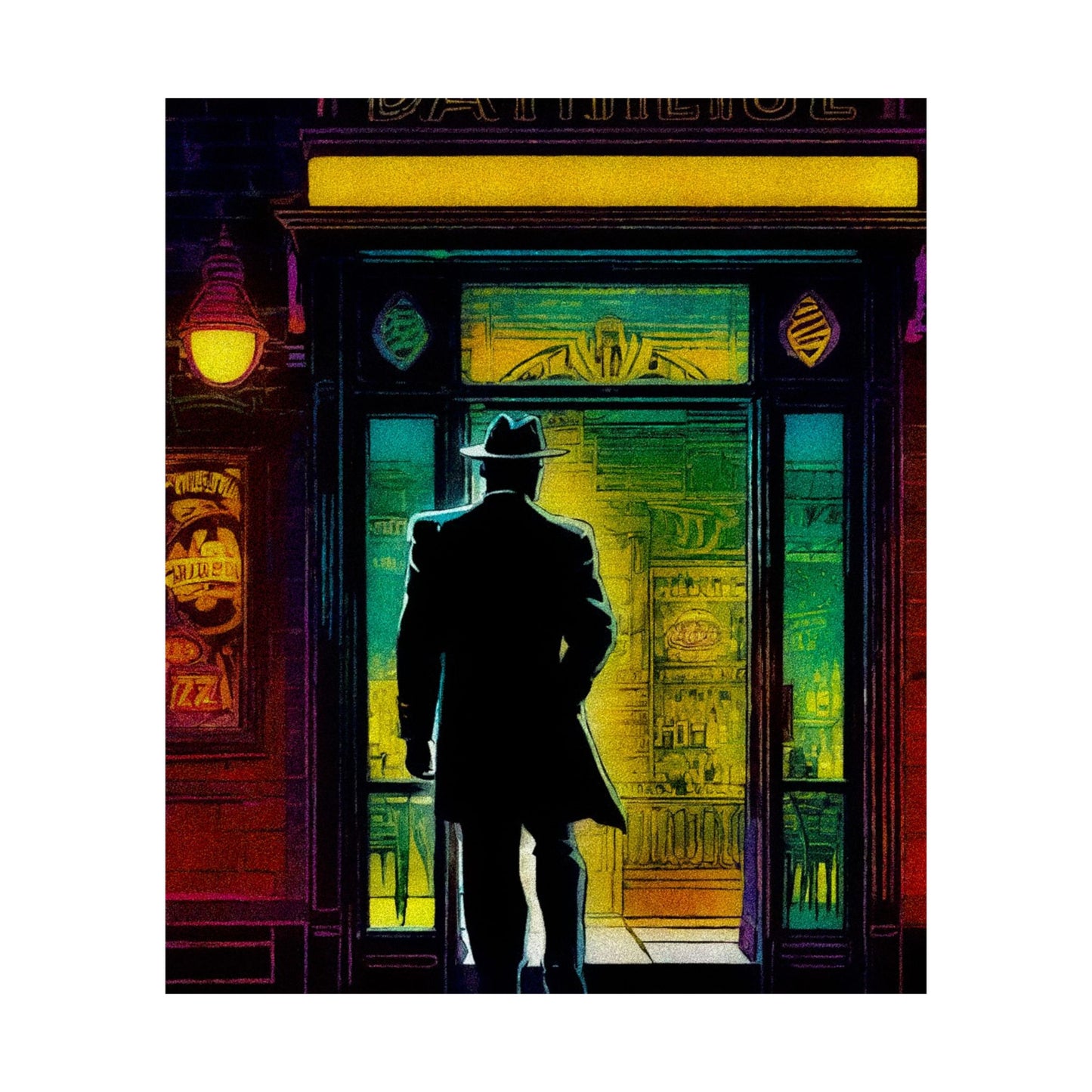 "Monday Nights" Retro Noir Matte Vertical Poster - City Scene Art for Home Decor