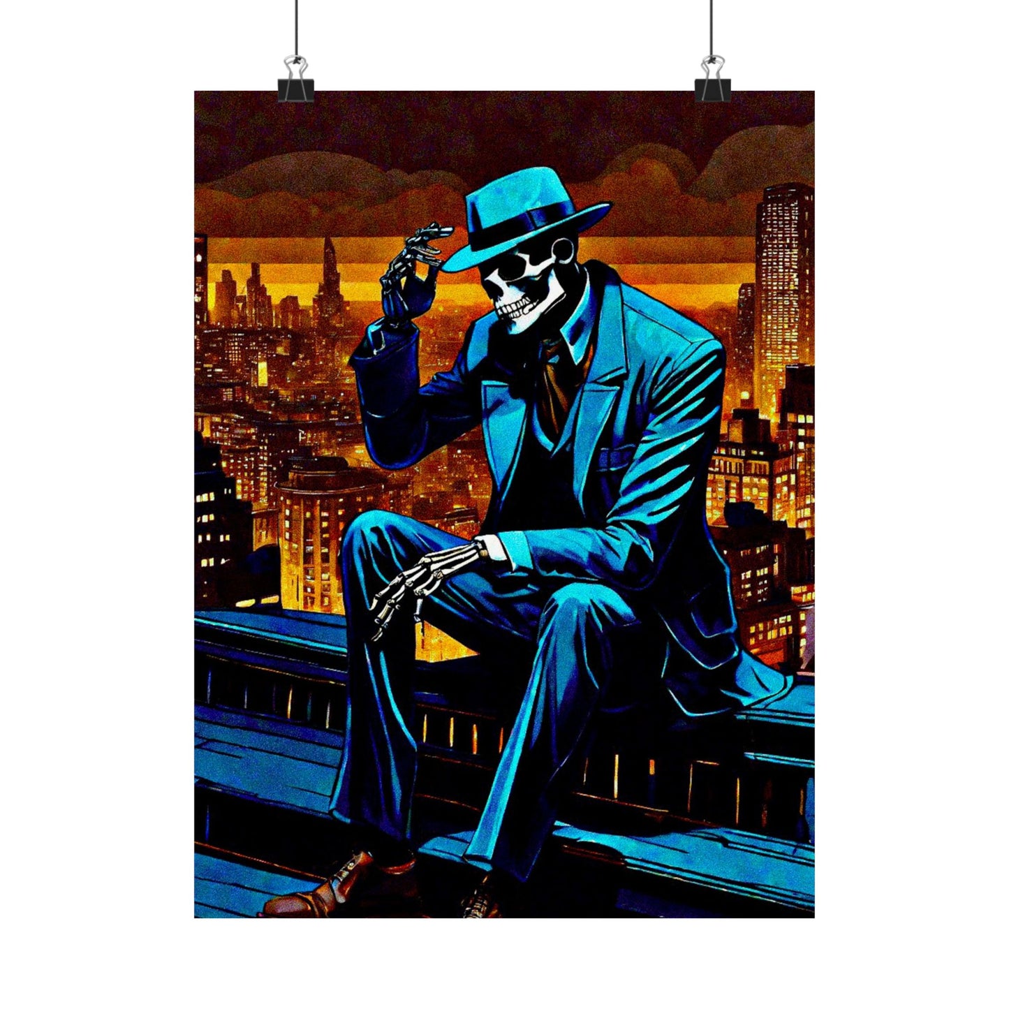 "Night on the Ton" Urban Skeleton Poster Matte Vertical Art Print for Modern Decor