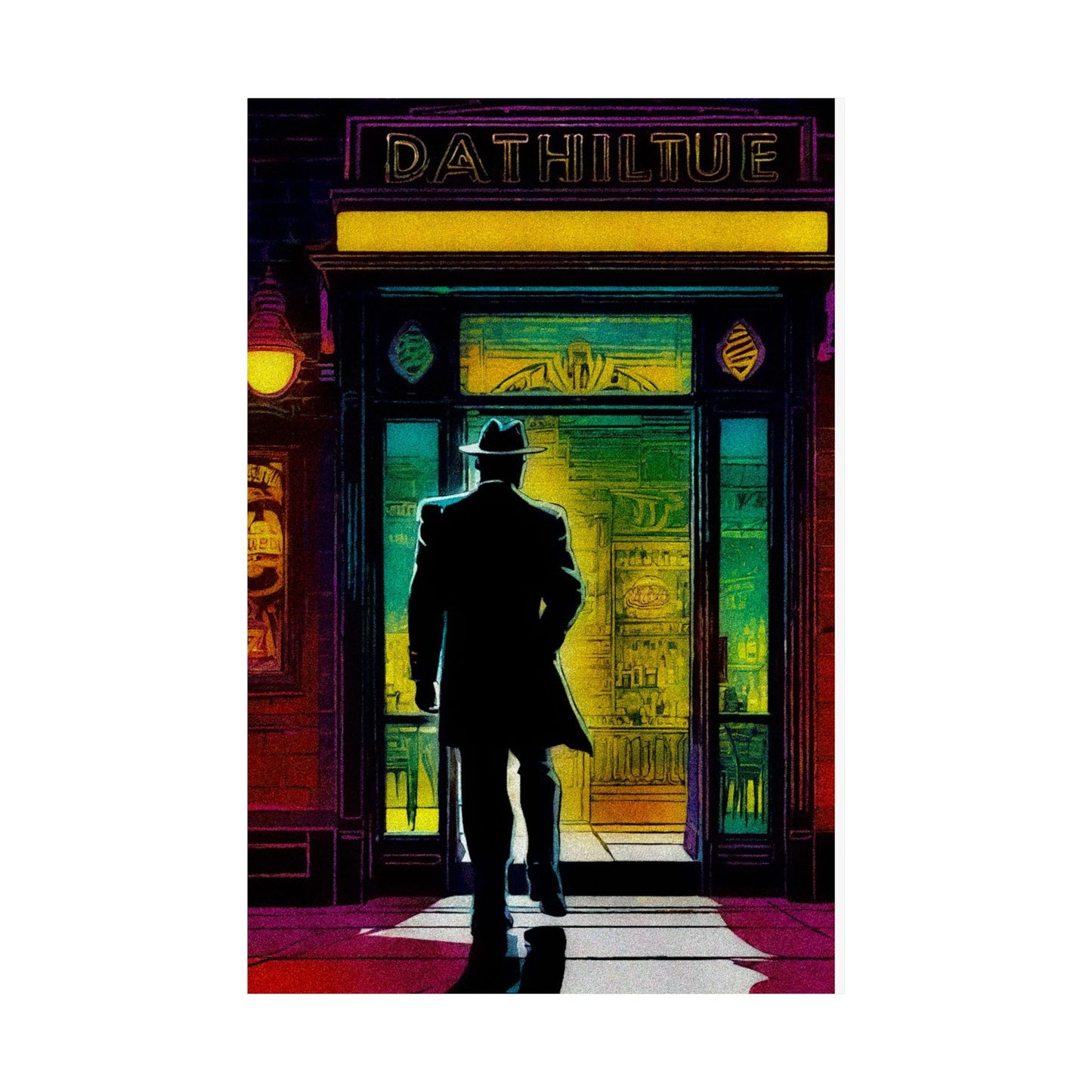 "Monday Nights" Retro Noir Matte Vertical Poster - City Scene Art for Home Decor