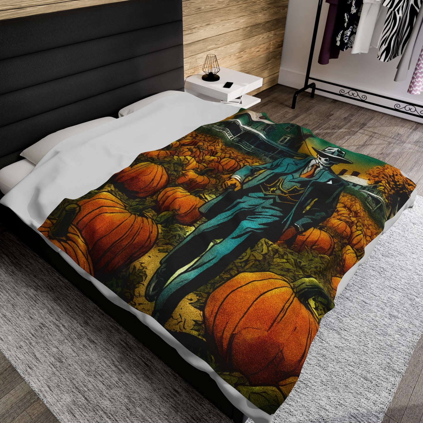 "Bonez's Walk through a pumpkin patch" Velveteen Plush Blanket