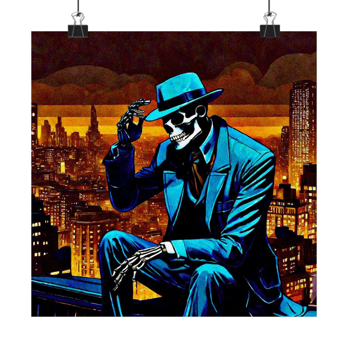 "Night on the Ton" Urban Skeleton Poster Matte Vertical Art Print for Modern Decor