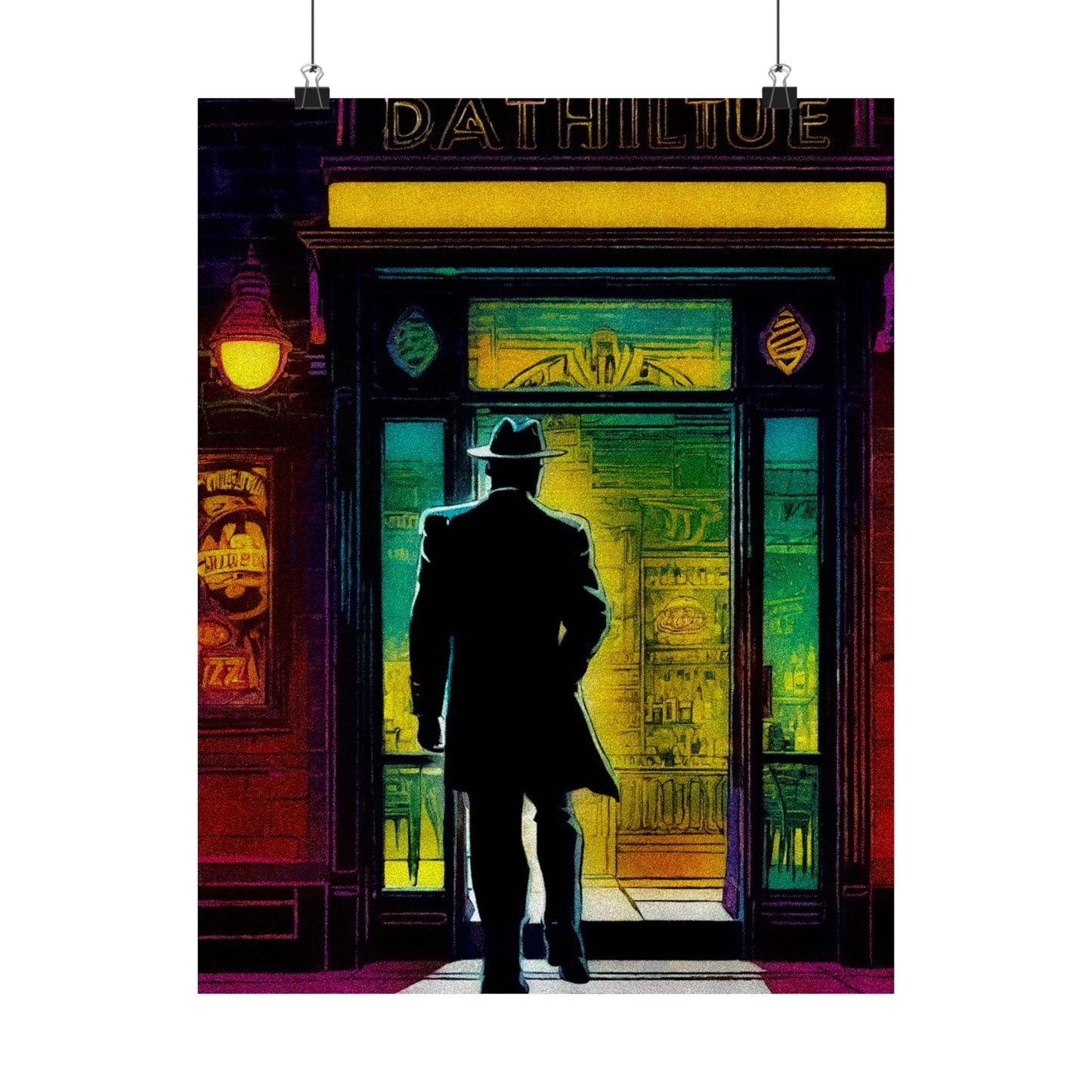 "Monday Nights" Retro Noir Matte Vertical Poster - City Scene Art for Home Decor