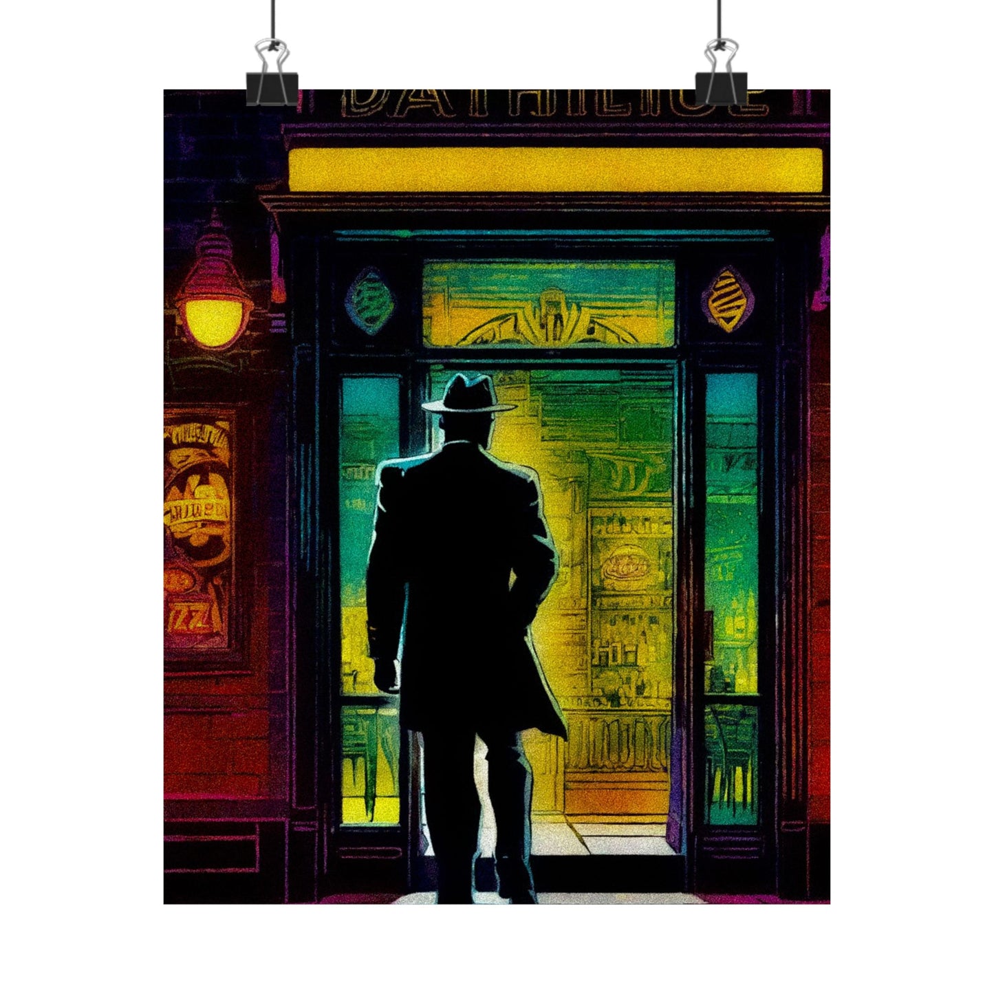 "Monday Nights" Retro Noir Matte Vertical Poster - City Scene Art for Home Decor