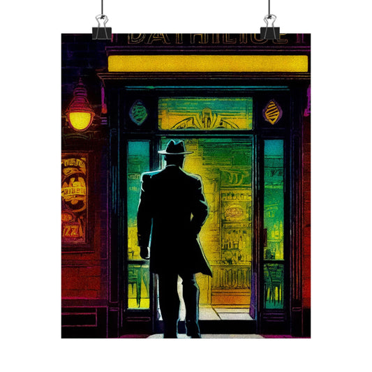 "Monday Nights" Retro Noir Matte Vertical Poster - City Scene Art for Home Decor